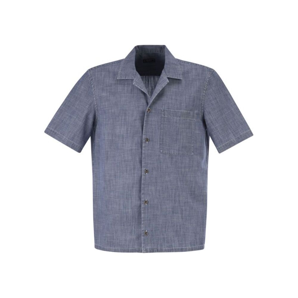 Peserico Men Lightweight Cotton Chambray-Effect Short-Sleeve Shirt